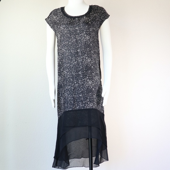 Jonathan Simkhai Dresses & Skirts - Cap sleeves silk shift dress w/ hi-low chiffon hem